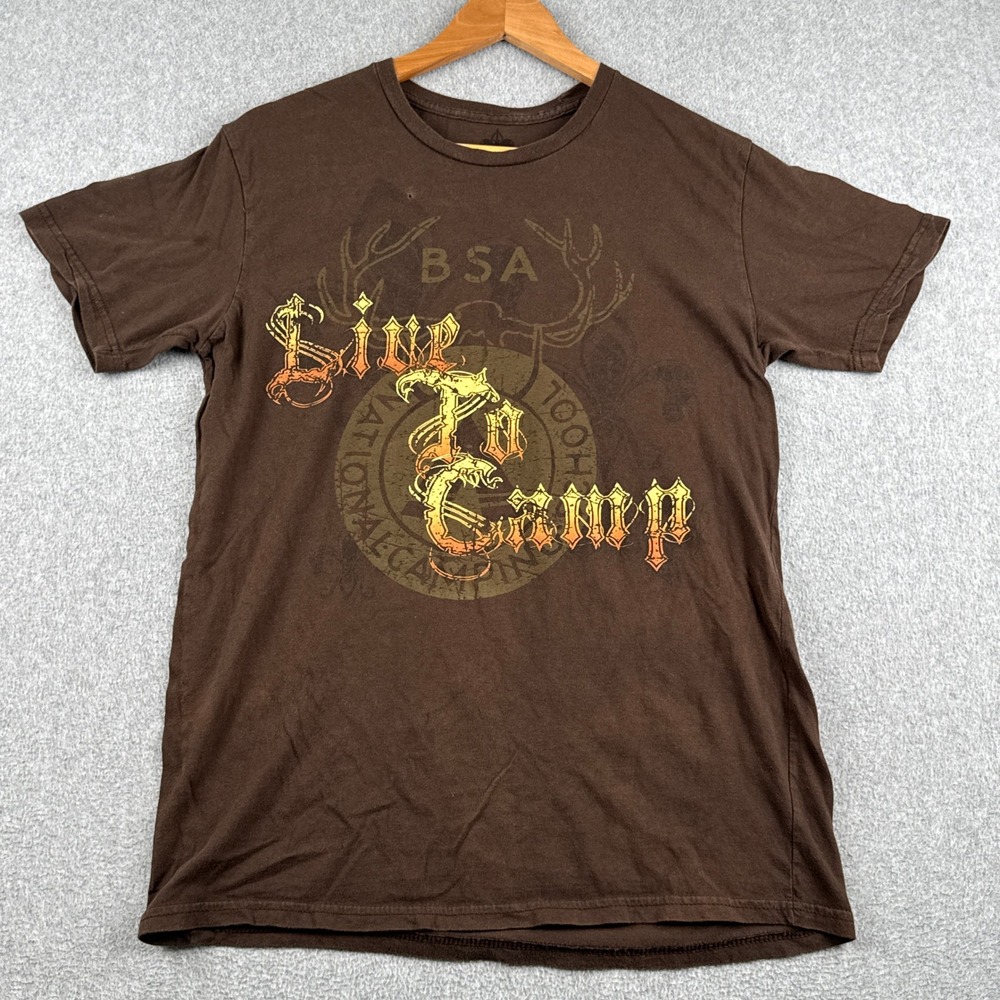 Boy Scouts of America T Shirt Mens Large Brown Live To Camp Graphic BSA Tee